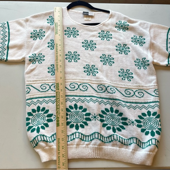 Vintage 80s Beldoch Popper Green Floral Short Sleeve Sweater Top Large - Picture 6 of 6